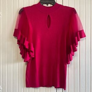 Chiffon-Sleeve Mock-Neck Sweater - 7th Ave